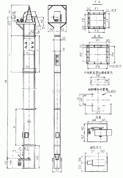 常見的TD、TH、NE斗提機標準地腳孔參數